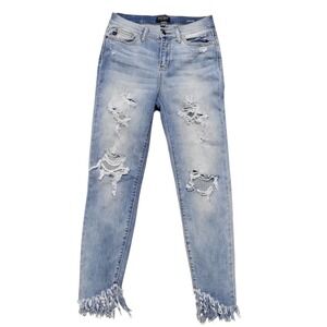 Judy Blue Jeans Distressed Frayed Hem Ankle Skinny Light Wash Denim Sz 9/29 E233